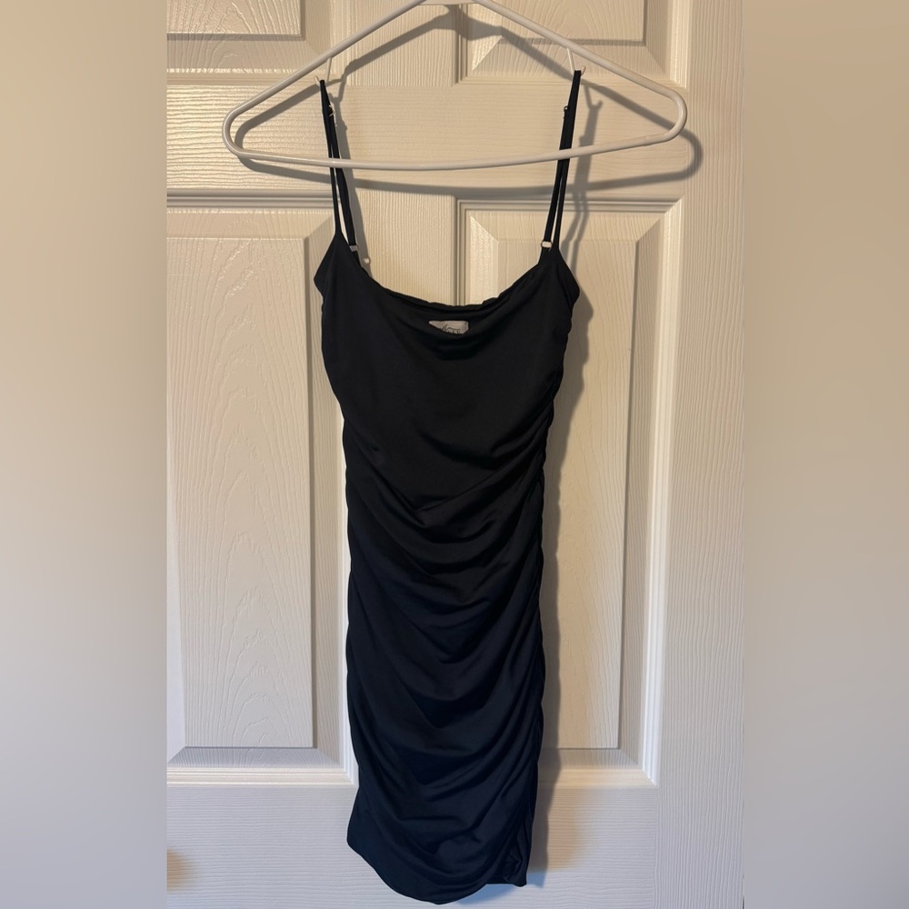Oh Polly Black Ruched Bodycon Mini Dress